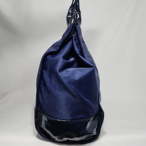 Tory Burch Ella Nylon Tote Navy Blue Patent Trim Logo Large Shoulder Bag Purse - Picture 11 of 16